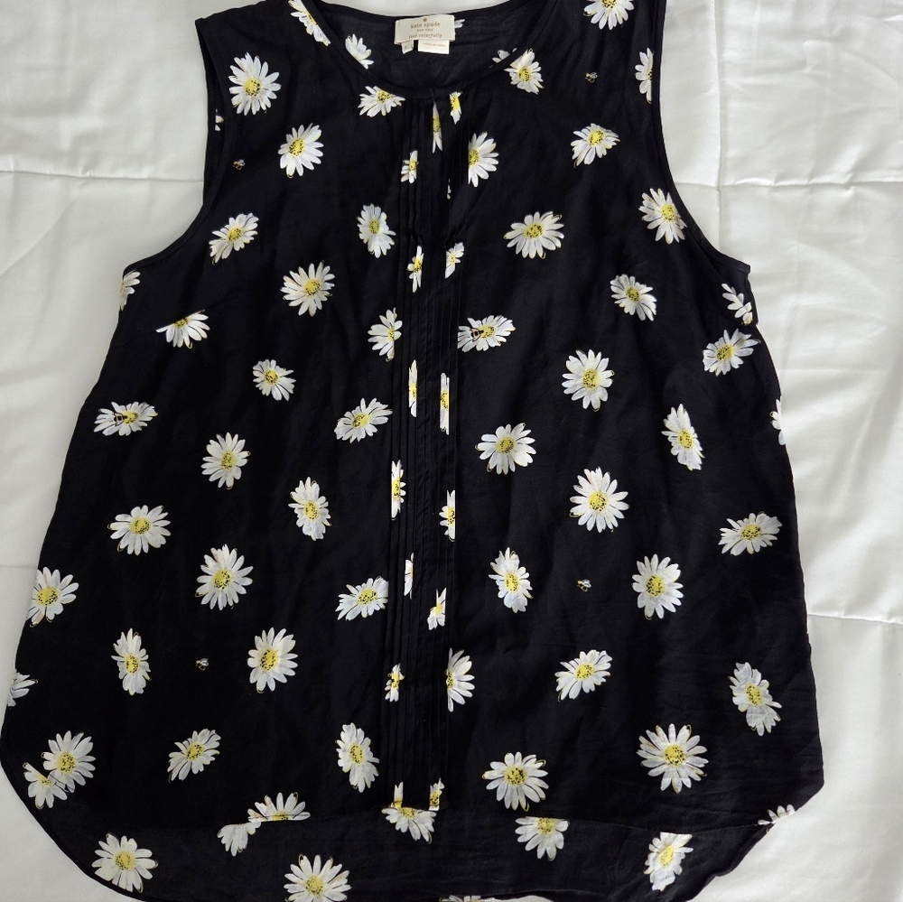 Kate Spade Black Daisy Print Sleeveless Blouse